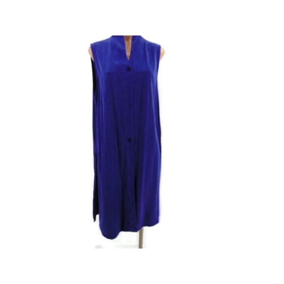 Tianello Purple Sleeveless Long Duster XS Tencel Rayon USA Made Button Front - Picture 1 of 9